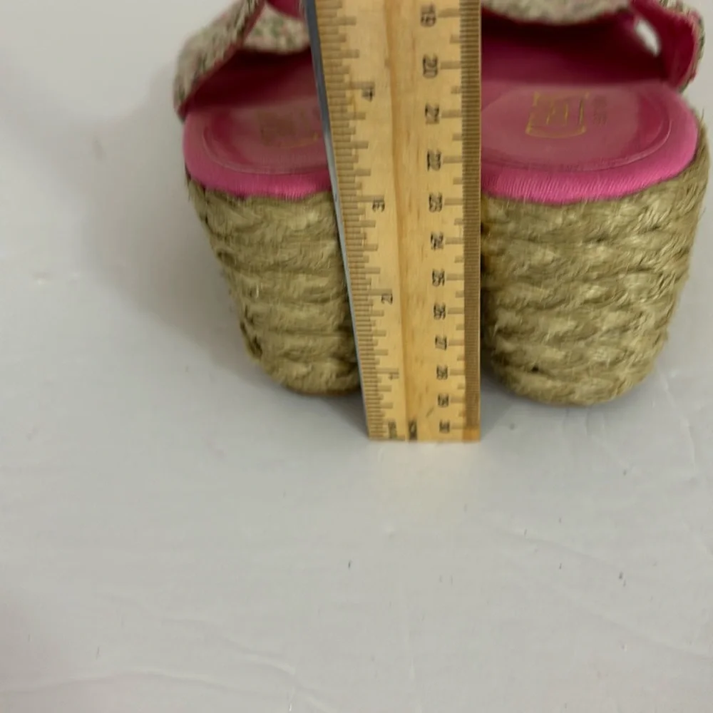 Chaps Pink Floral  Fabric Corala Peep Toe Espadrille Wedge Sandals Size 9B